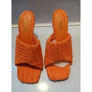 LIAYANA Orange Terry Cloth Open Toe Square Toe Heels Women Size 9